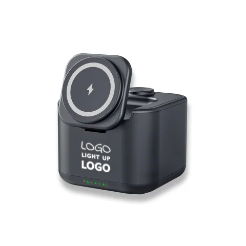 Işıklı Logo Hoparlörlü Magsafe Şarj Standı (Telefon, Kulaklık, Saat)