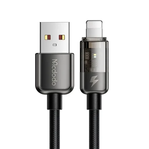 Mcdodo CA-3140 Usb-A To Lightning Led Işıklı Power Off 3a Hızlı Data/şarj Kablosu 1.2m - Siyah