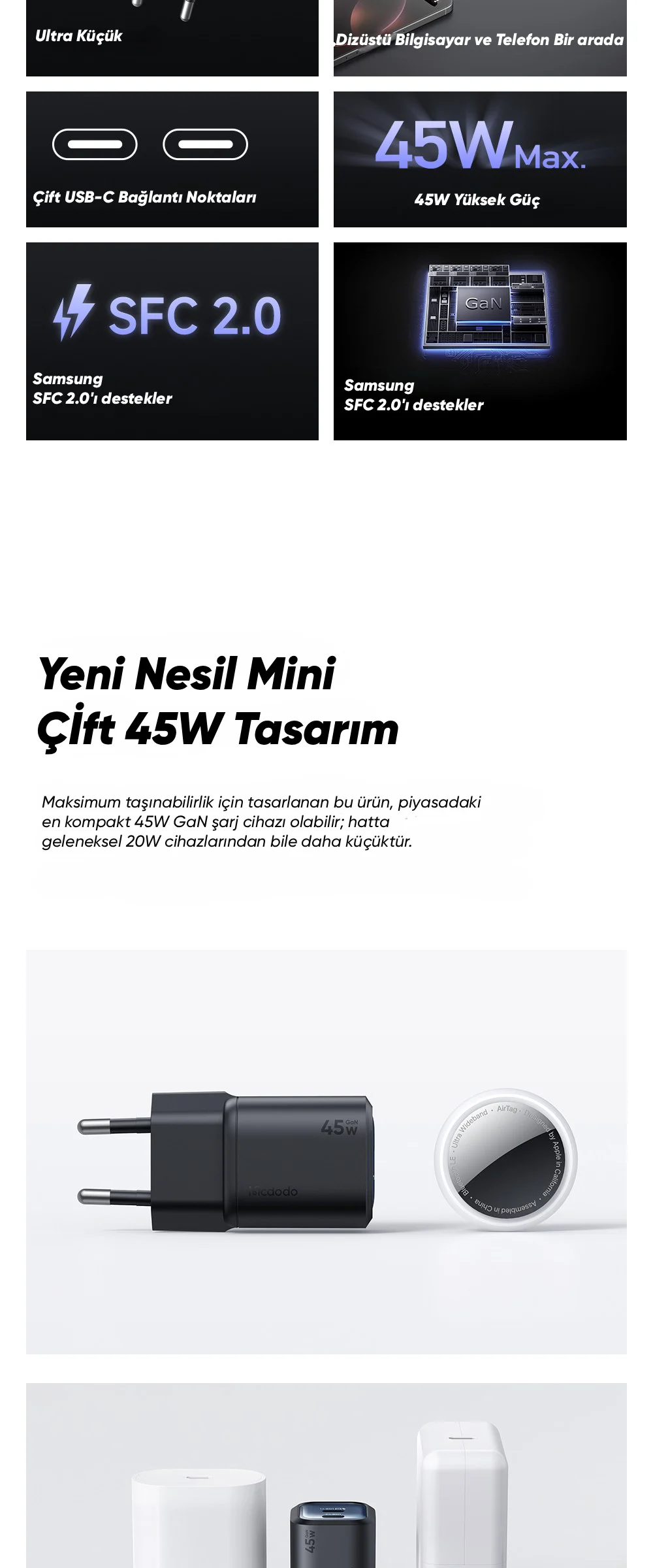Mcdodo CH-1001 GaN Serisi 45W 2C Mini GaN Şarj Cihazı Beyaz ürün afişi · bölüm 2