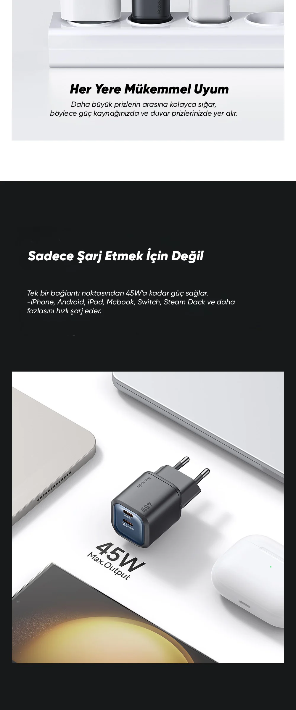 Mcdodo CH-1001 GaN Serisi 45W 2C Mini GaN Şarj Cihazı Beyaz ürün afişi · bölüm 3
