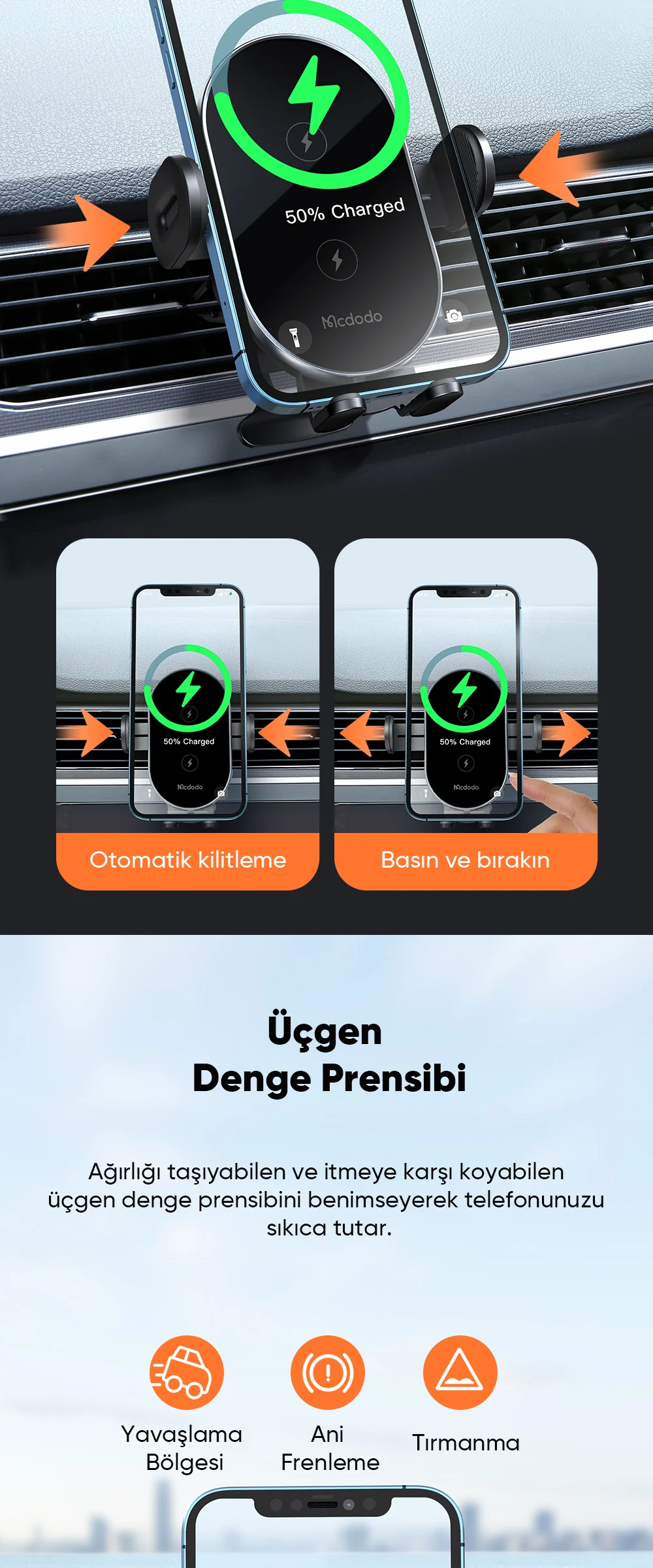 Mcdodo CH-1600 15W Kablosuz MagSafe Özellikli Araç Şarj Cihazı ürün afişi · bölüm 4