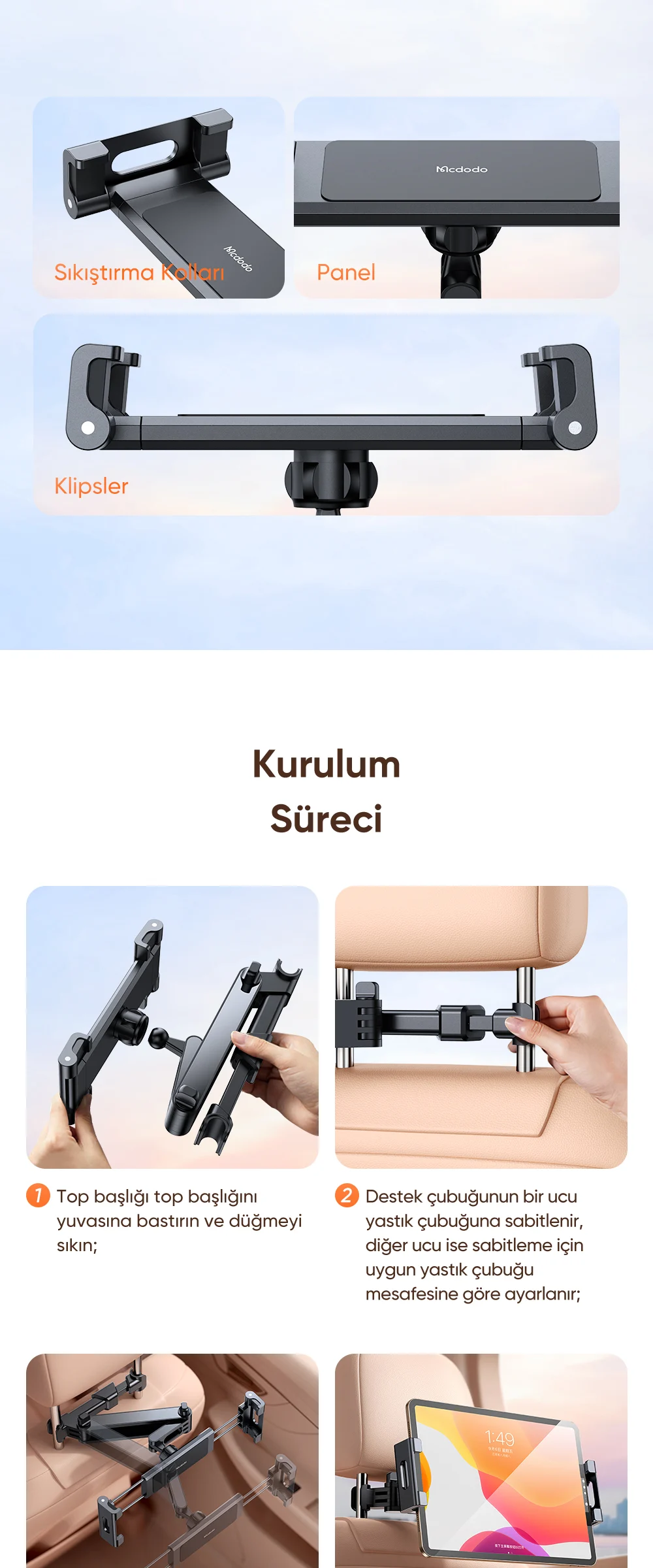 Mcdodo CM-4320 Araç Koltuk Arkası Tablet Tutucu ürün afişi · bölüm 10