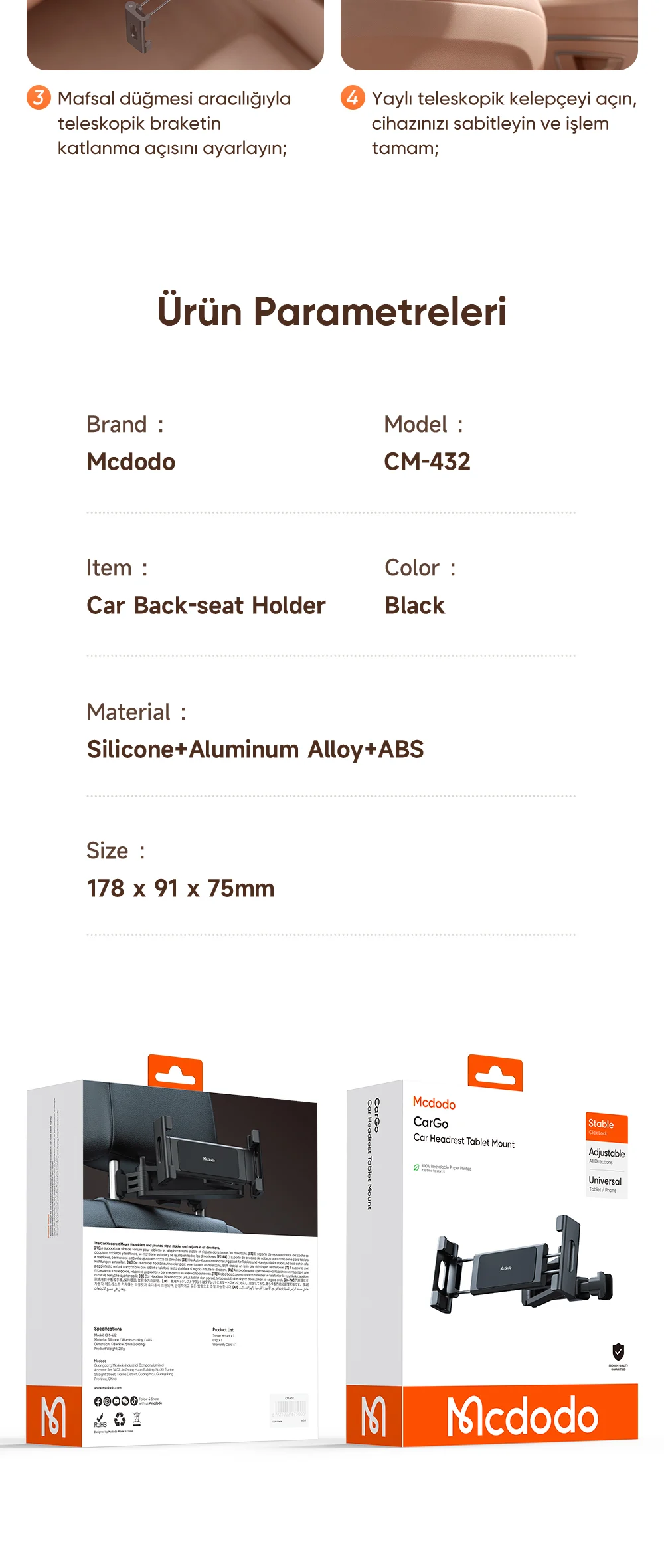 Mcdodo CM-4320 Araç Koltuk Arkası Tablet Tutucu ürün afişi · bölüm 11