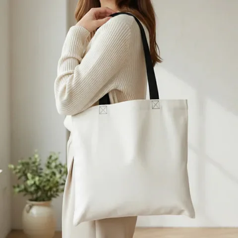 Renkli Kulplu Gabardin Bez Çanta 40×35 cm
