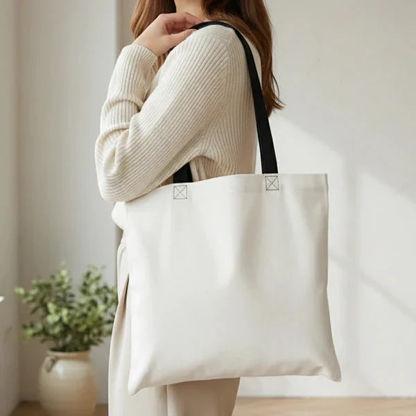 Renkli Kulplu Gabardin Bez Çanta 40×35 cm